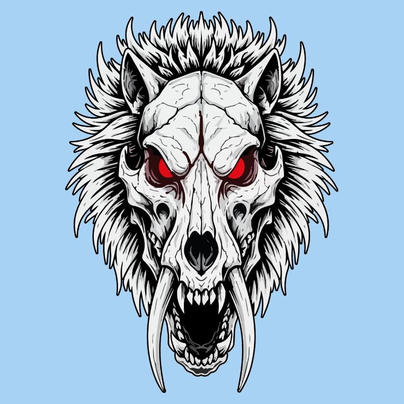 Shamanic Sabertooth Wolf Skull Red Eyes