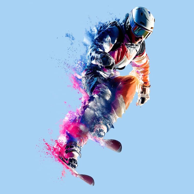 Farbexplosion Snowboarder Sprung