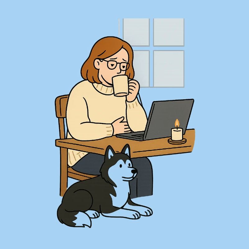 Kaffeepause im Homeoffice Hund