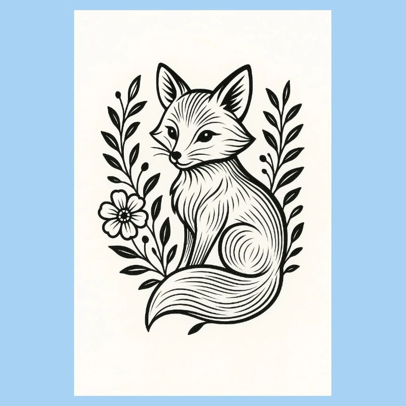 Fuchs im Blumenkranz Lineart