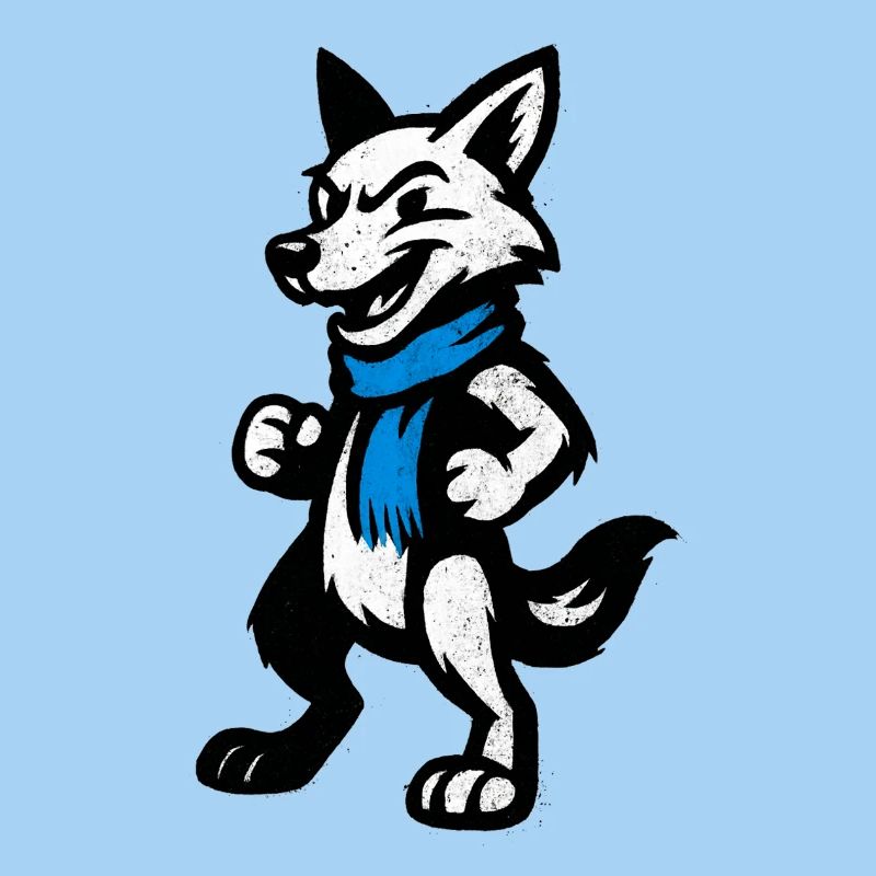 Wolfsheld mit blauem Schal