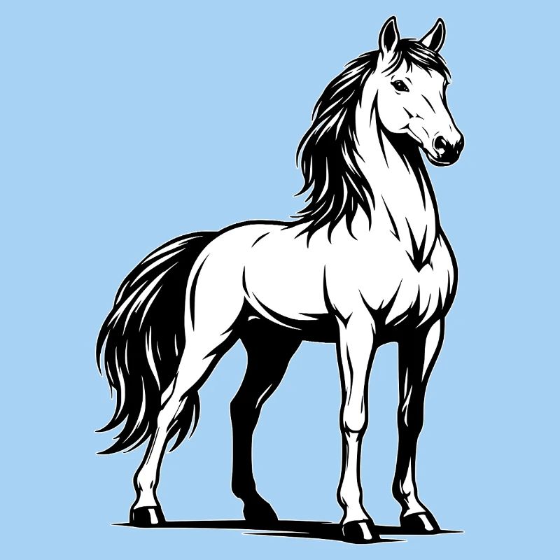 Pferd_stehend_Schwarz-White