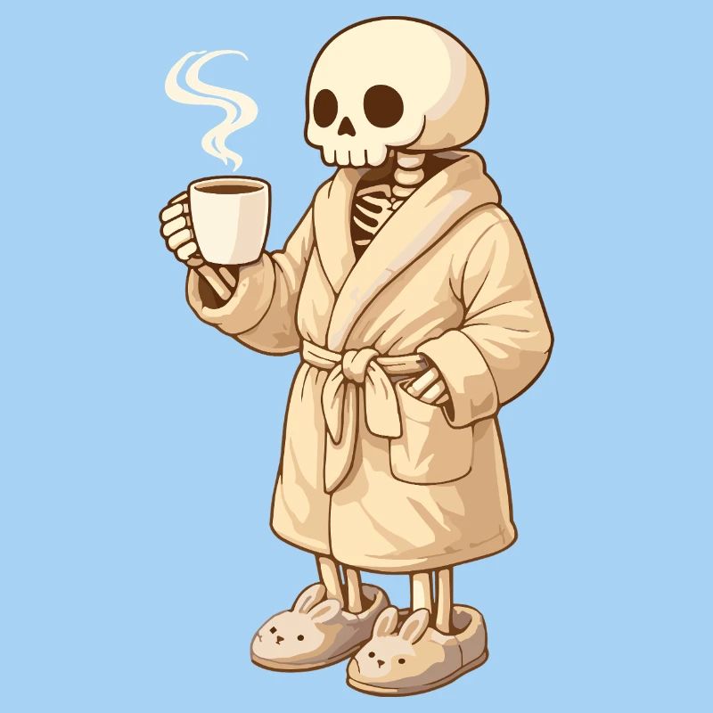 Cozy skeleton in bathrobe – time for rest
