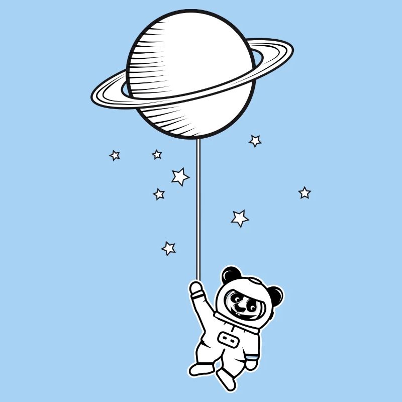 little astronaut panda bear with Saturn balloon