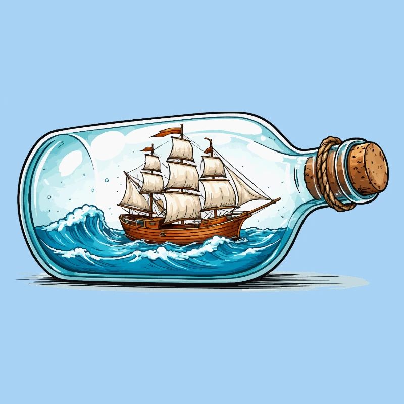 Schiffsmodell in Flasche