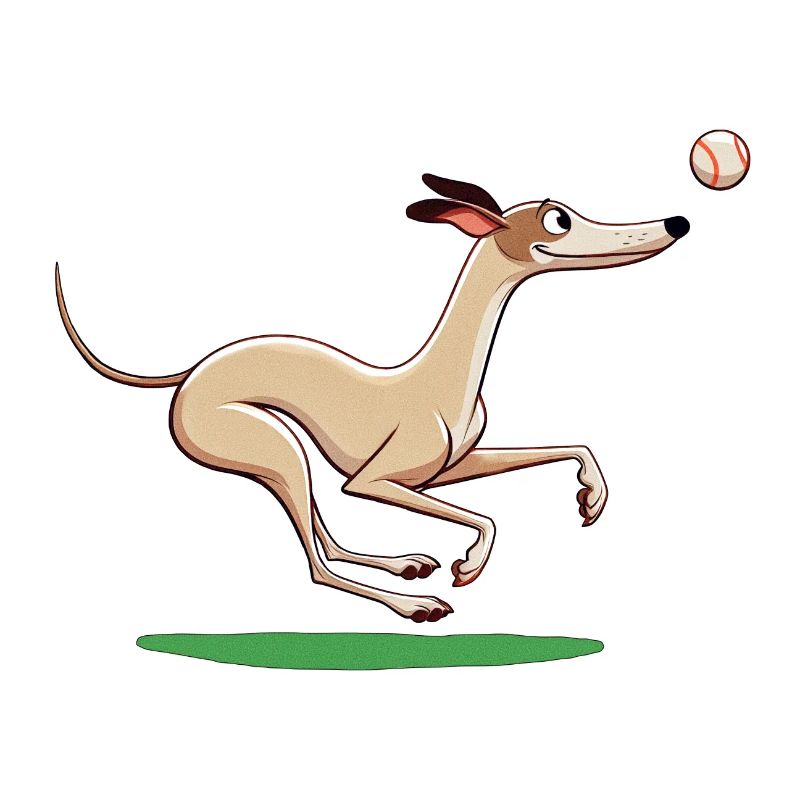 Cartoon Whippet Playing Fetch