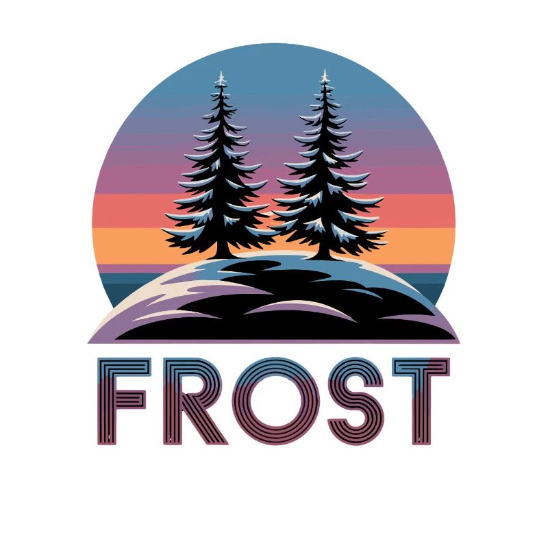 Frost Winter Forest Retro Sunset avec sapins