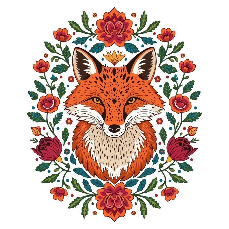 Renard dans une couronne de fleurs Explosion de couleurs