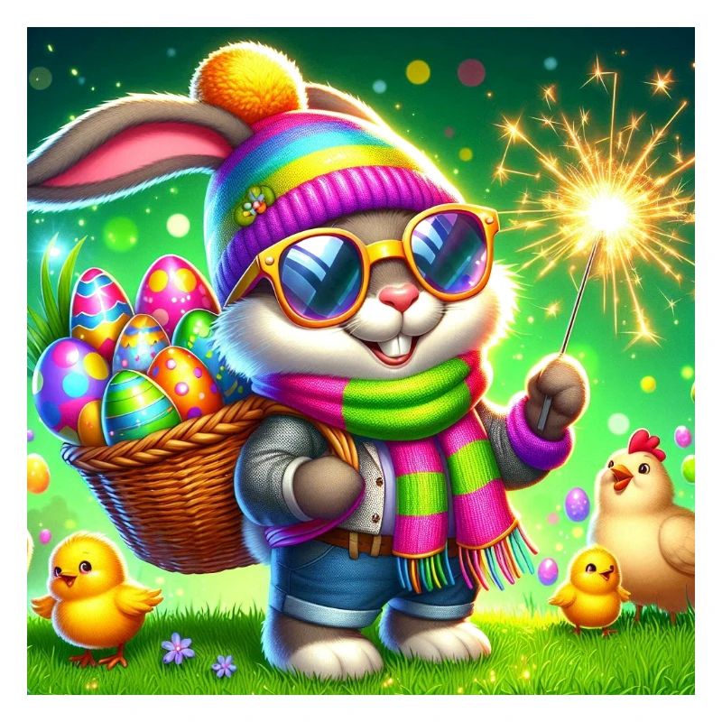Easter bunny with egg basket and glitter sparkler