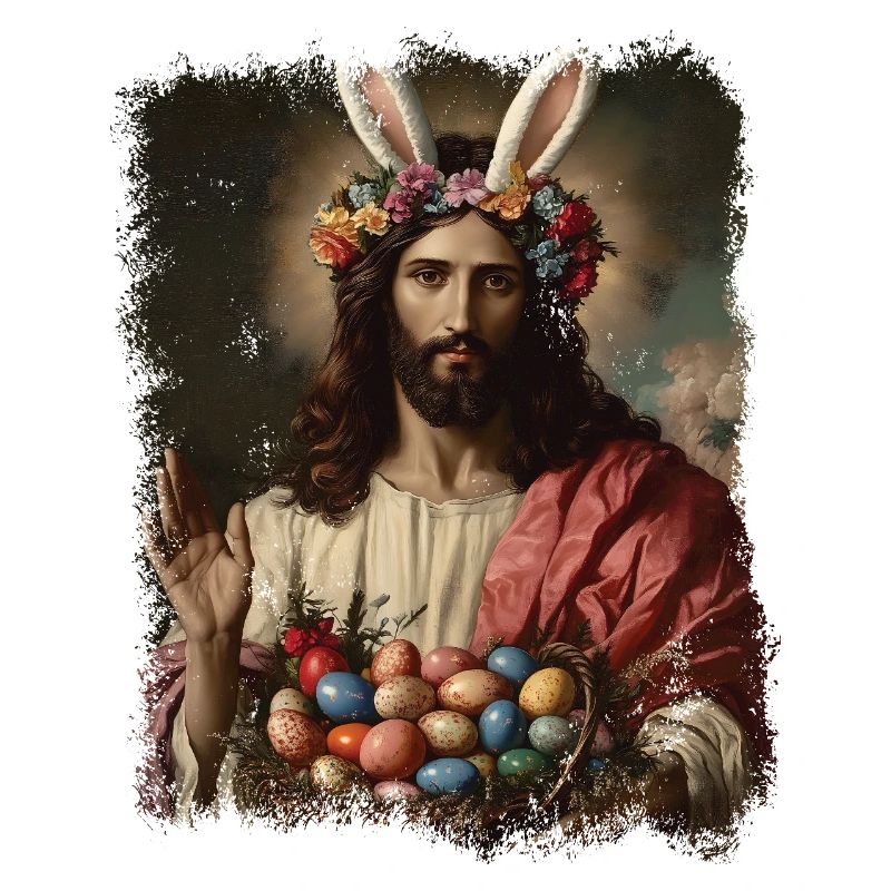 Jesus Christ at Easter with Easter eggs