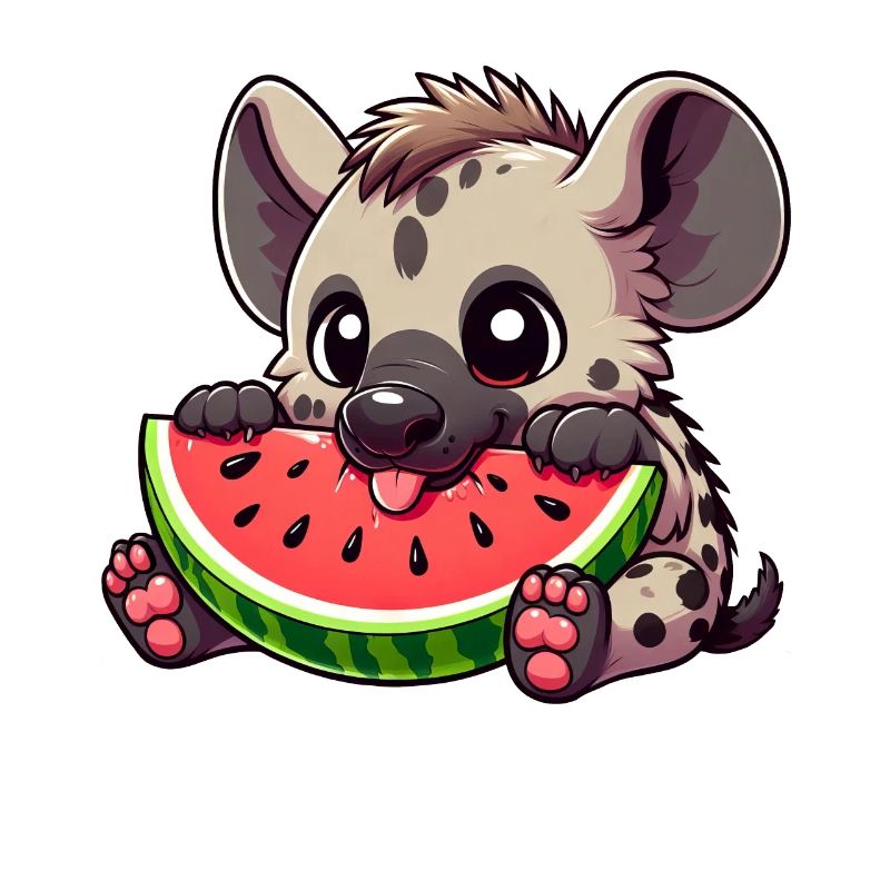 Funny hyena eats watermelon summer fruit