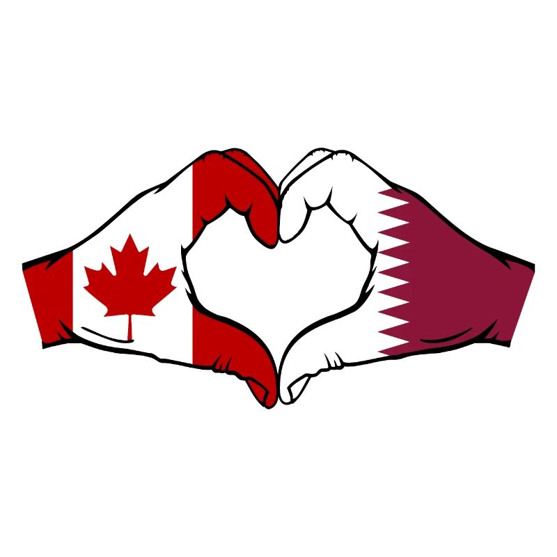 Drapeau du Canada Qatar Mains Forme Coeur