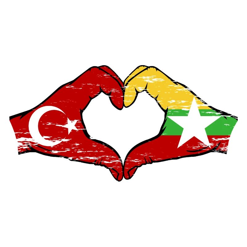 Turquie Myanmar drapeau mains forme de coeur utilisé