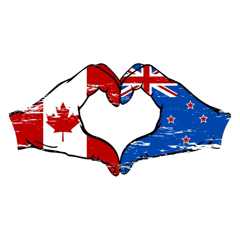 Mains du drapeau du Canada de la Nouvelle-Zélande en forme de coeur utilisé