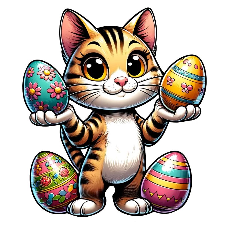 Easter Cat with Colorful Eggs
