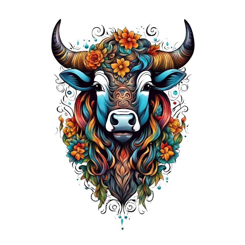 Bison couvert de fleurs dans un éclat de couleurs