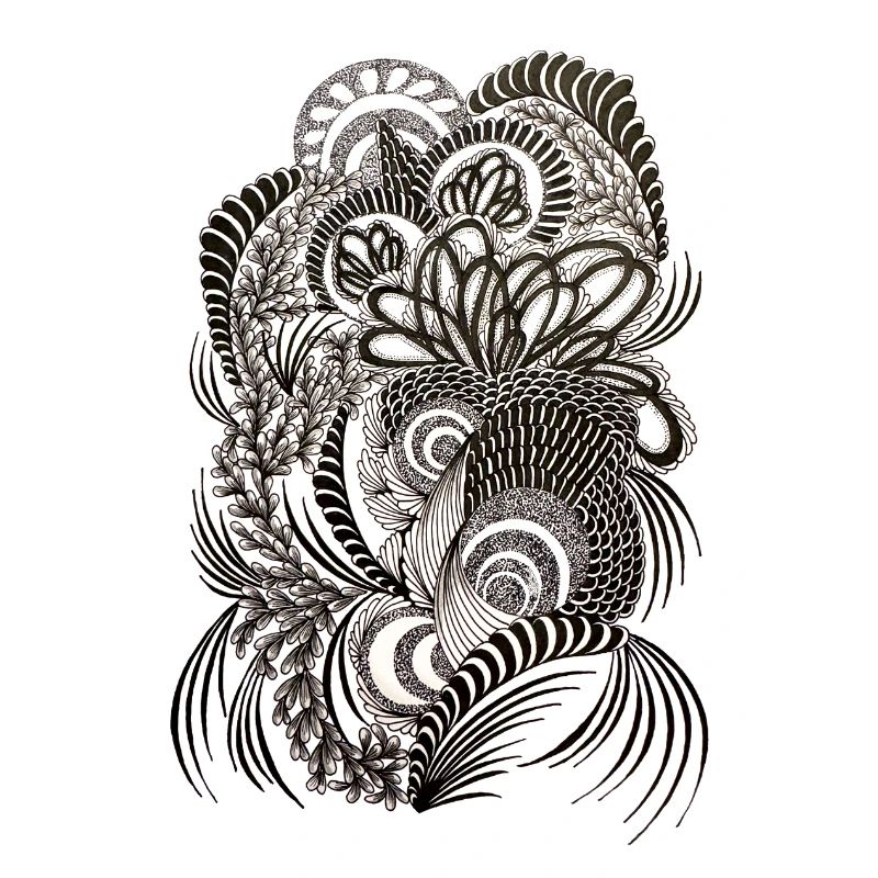 Black White Doodle Floral Pattern