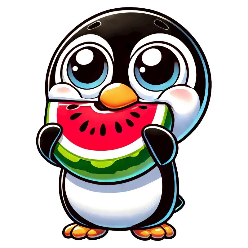 pingouin drôle avec pastèque dessin animé été
