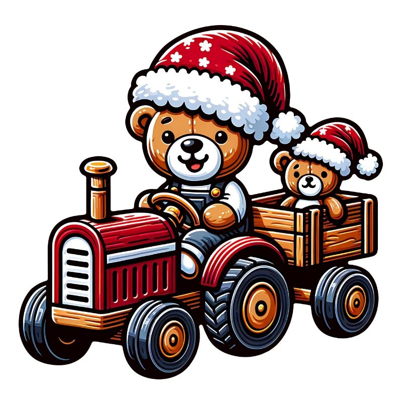 Teddy als Weihnachtsmann mit Traktor