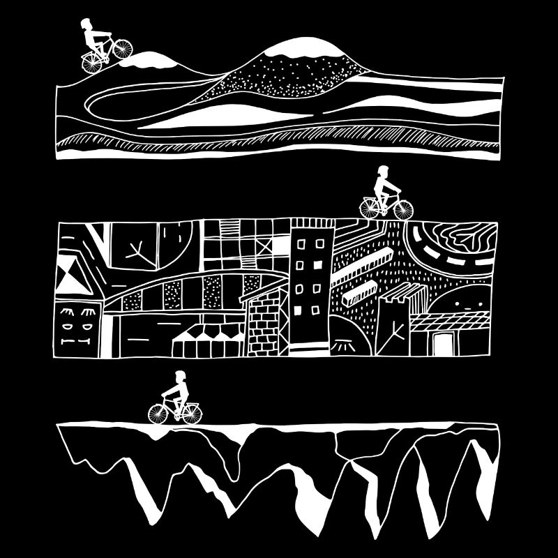 Cyclist, bicycle, biker rides through landscape
