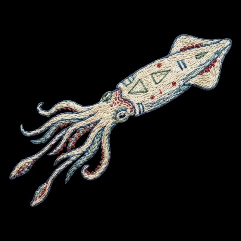Embroidered squid – sea design (printed)