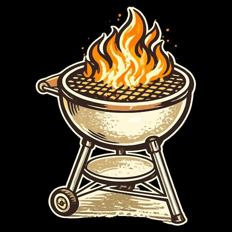 Grill Fire Motif Retro BBQ