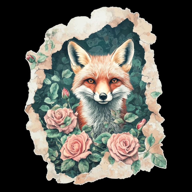 Fuchs mit Rosen Vintage