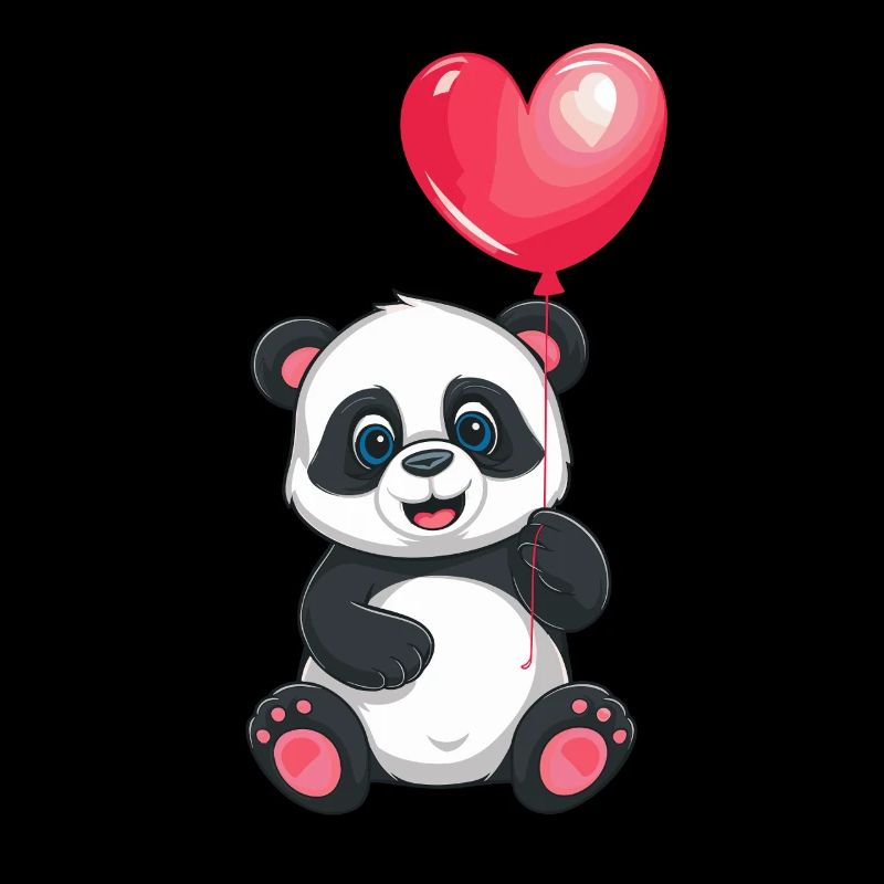 Simpatico panda con il design del palloncino del cuore per