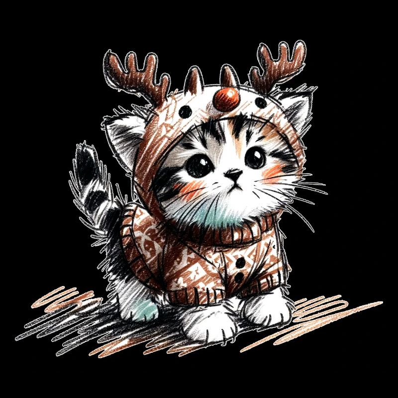 Katze mit Rentiergeweih und Pullover