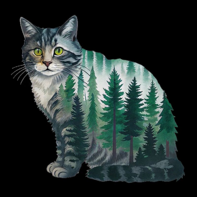 Un chat de la forêt peint à l’aquarelle Chat de la forêt