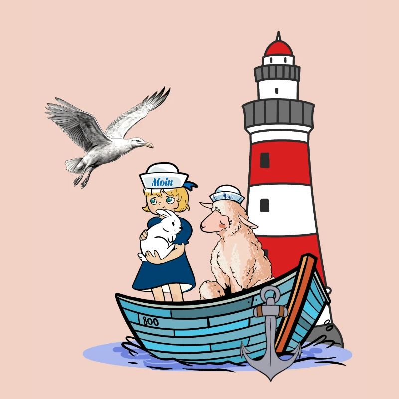 Mädchen Leuchtturm maritim Boot Schaf Möwe Kind