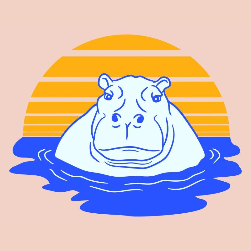 Nilpferd schwimmt Wasser Sonne Süß Comic Cartoon