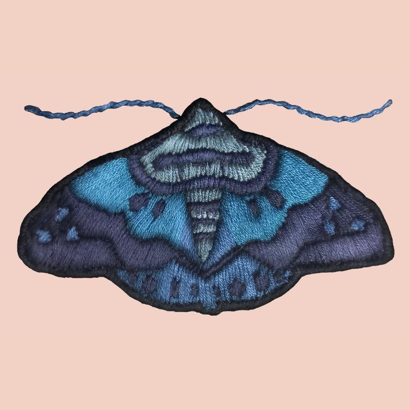 Blue moth – unique embroidered pattern