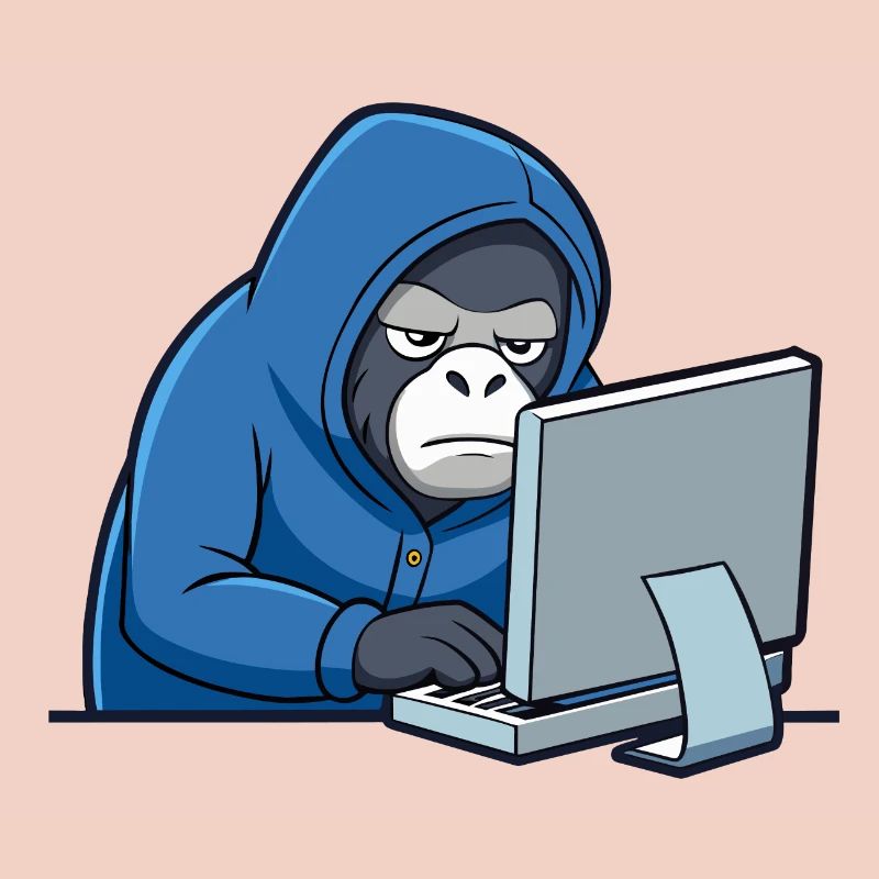 Mignon gorille hacker en sweat à capuche devant le PC