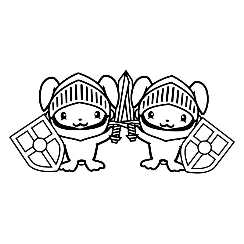 2 lapins chevalier épée bouclier armure casque château