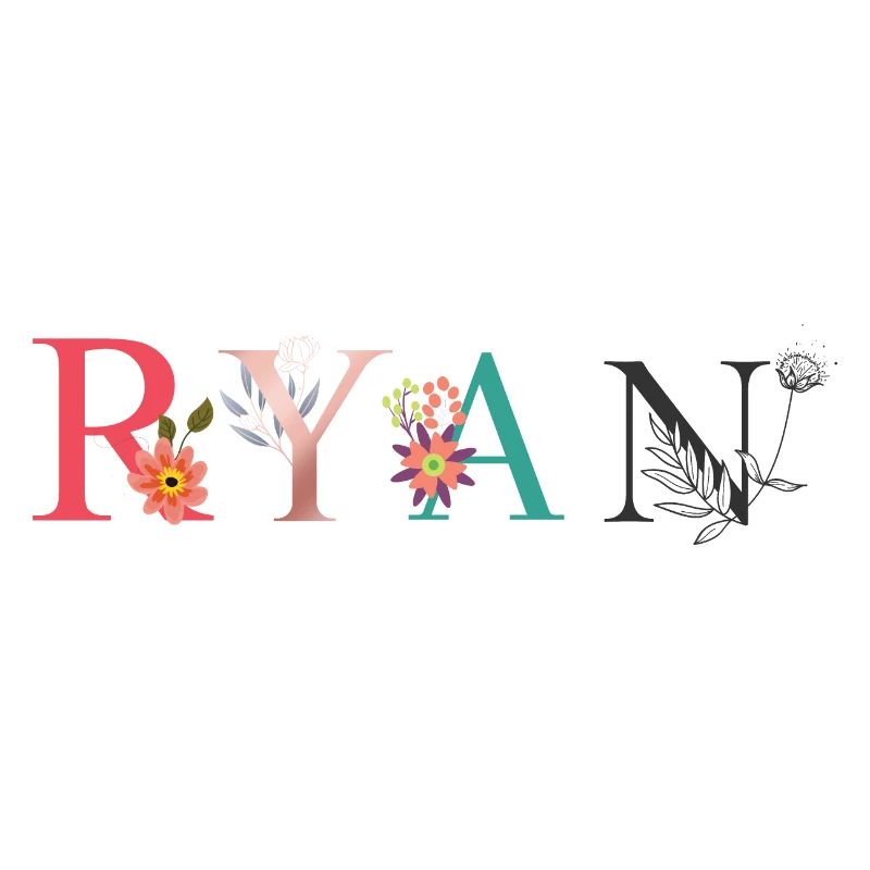 RYAN Nom Art avec fleurs brodées