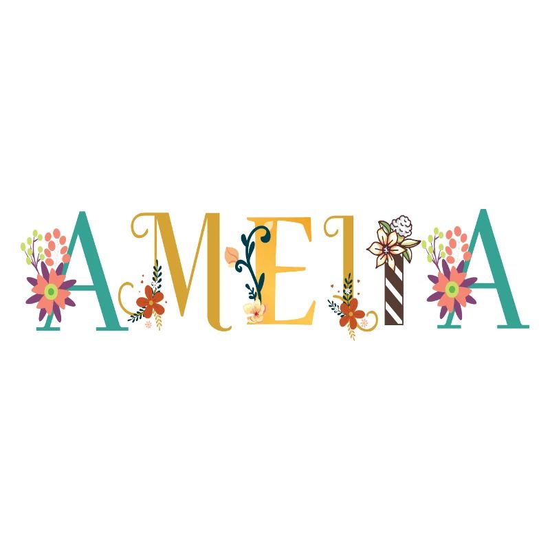 Art du nom AMELIA avec fleurs brodées