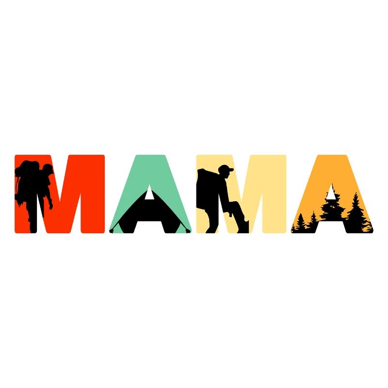 Mama Camping Retro Sunset Hiking Silhouette