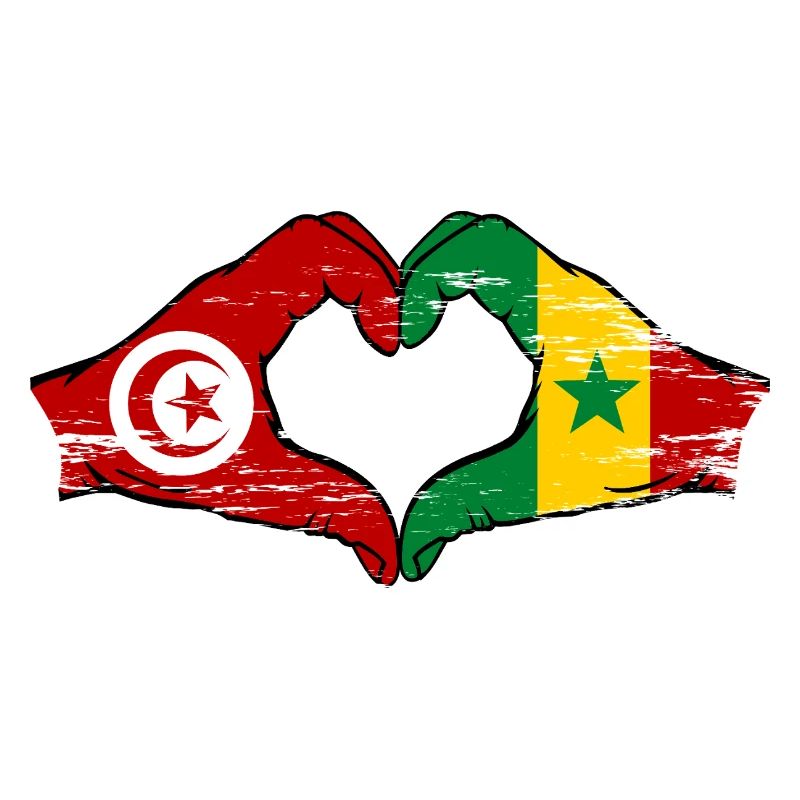 Tunisie Sénégal drapeau mains forme coeur utilisé
