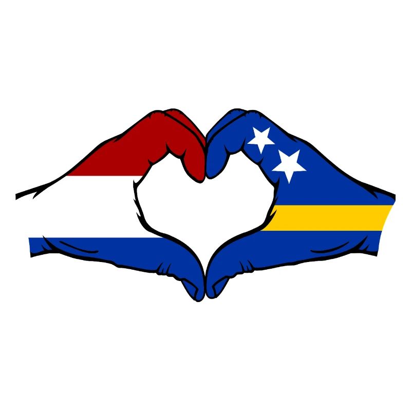 Mains du drapeau de Curaçao de la Hollande en forme de cœur utilisées