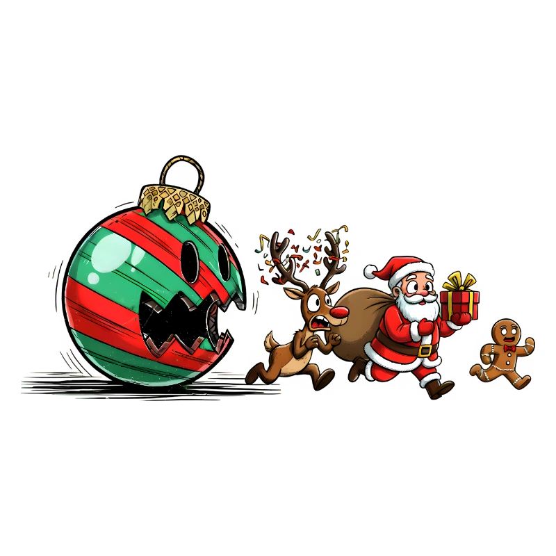 Lustige Weihnachtskugel mit Weihnachtsmann und Rentieren