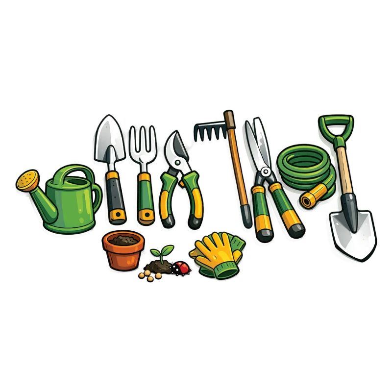 Outils de jardin de dessins animés – Conception de jardin drôle