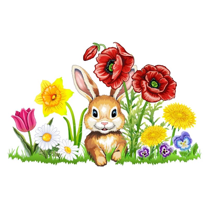 Cute bunny with flowers - Easter bunny Easter flowers