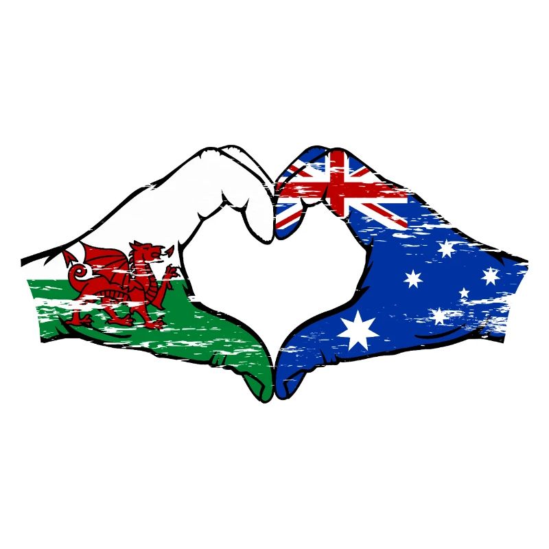 Pays de Galles Australie drapeau mains forme de coeur utilisé
