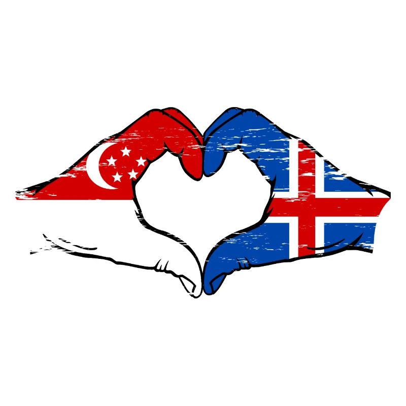 Singapour Drapeau de l’Islande mains forme de coeur utilisé