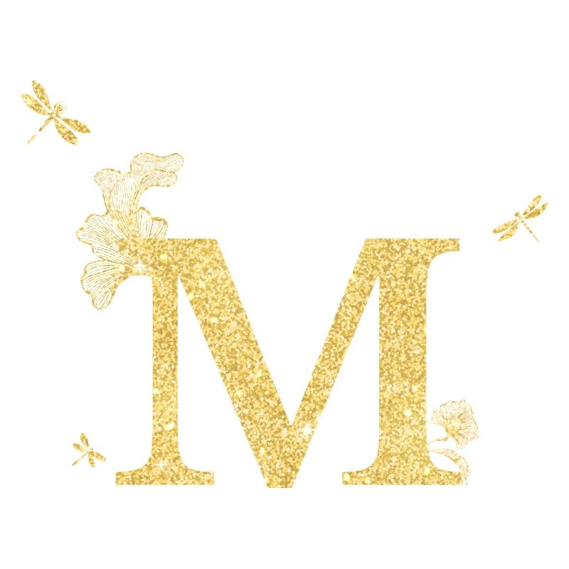 Buchstabe m Glitzer goldene Libelle - Geschenkidee