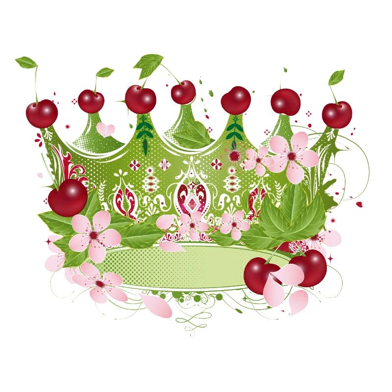 Motiv einer Kirschenkrone mit Blüten und Blättern