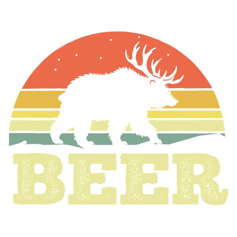 Bear Silhouette Beer Sunset Retro