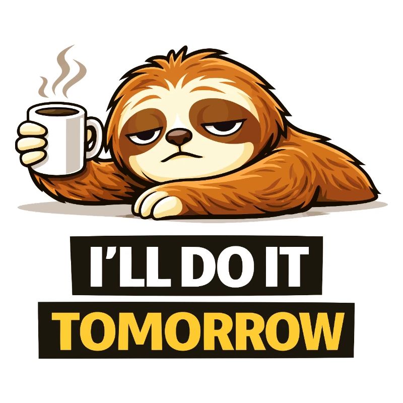 Procrastination Sloth with Coffee