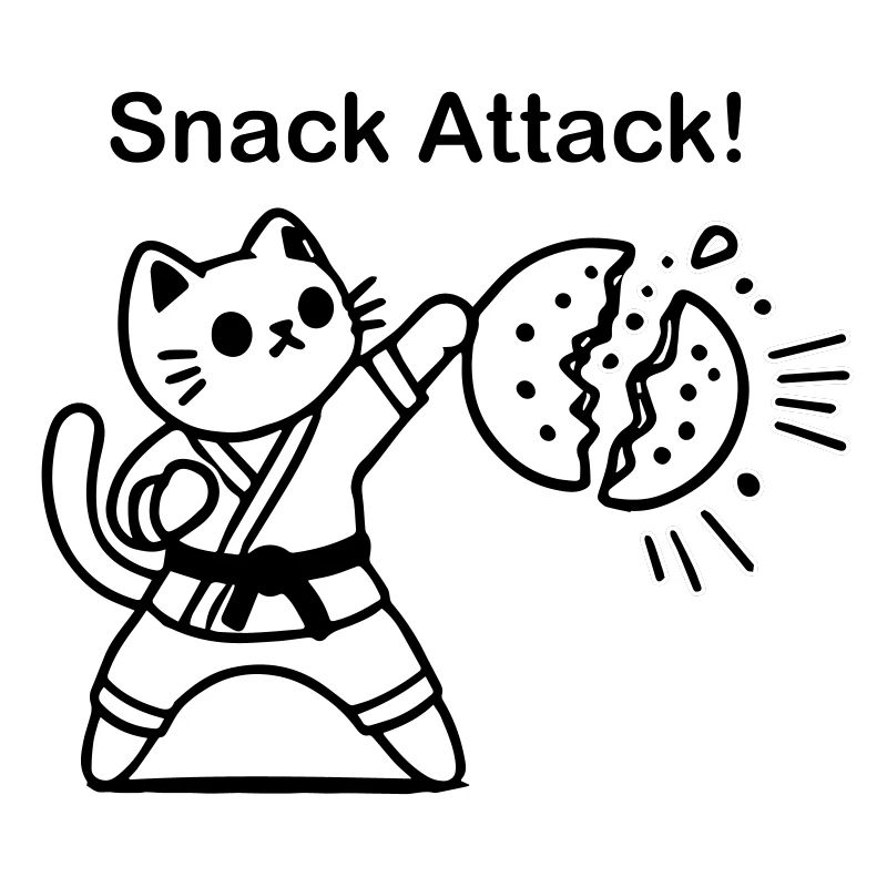 Karaté Chat frappant un biscuit - Snack Attack Design